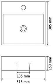 vidaXL Νιπτήρας με Οπή Βρύσης Μαύρος 51,5 x 38,5 x 15 εκ. Κεραμικός