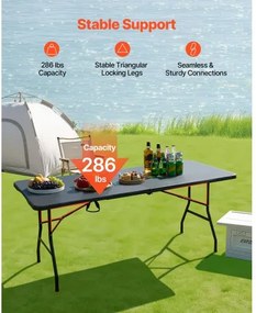 VEVOR 180cm Plastic Folding Table Portable Picnic Table Handle Indoor Outdoor