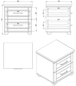 Κομοδίνο Astor NO1F Γκρί Δρύς - Λευκή Λάκα 53x35x46 εκ. 53x35x46 εκ.