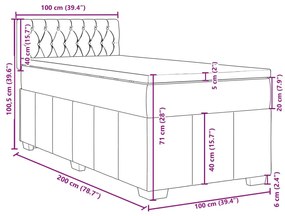 Κρεβάτι Boxspring με Στρώμα Μαύρο 100 x 200 εκ. Υφασμάτινο - Μαύρο