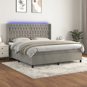 Κρεβάτι Boxspring με Στρώμα &amp; LED Αν.Γκρι 180x200 εκ. Βελούδινο