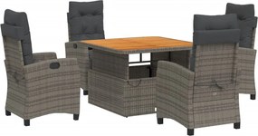 vidaXL Σετ Τραπεζαρίας Κήπου 5 τεμ. Γκρι Συνθ. Ρατάν με Μαξιλάρια