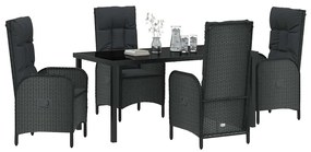 vidaXL Σέτ φαγητού για κήπο με μαξιλάρι 5 pcs Μαύρο συνθετικό ρατάν