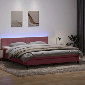 vidaXL Κρεβάτι Boxspring με Στρώμα &amp; LED Ροζ 180x210 εκ. Βελούδινο