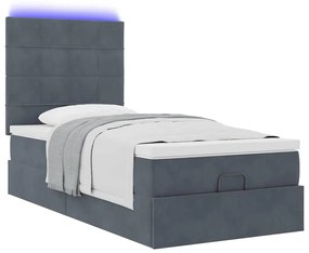 Οθωμανικό κρεβάτι με στρώματα&amp;LEDs Σκούρο γκρι 90x200cm Velvet 3314295