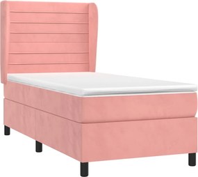 vidaXL Κρεβάτι Boxspring με Στρώμα Ροζ 90x190 εκ. Βελούδινο