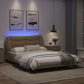 vidaXL Πλαίσιο Κρεβατιού με LED Καπουτσίνο 140x190 εκ. Συνθετικό Δέρμα