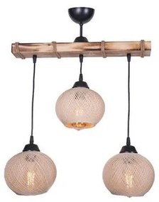 LUMA 201-0011 Vintage Κρεμαστό Φωτιστικό Ράγα Τρίφωτο 3 x E27 IP20 Μπεζ Ξύλο με Μπεζ Σχοινί-Μ50 x Π20 x Υ63cm Globostar-201-0011 201-0011