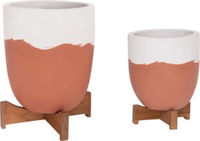 ΓΛΑΣΤΡΕΣ ΣΕΤ 2ΤΜΧ SEON HM4686.08 TERRACOTTA ΣΕ ΛΕΥΚΟ &amp; ΤΕΡΑΚΟΤΑ--TEAK ΒΑΣΗ