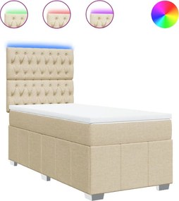 vidaXL Κρεβάτι Boxspring με Στρώμα Κρεμ 90x200 εκ.Υφασμάτινο