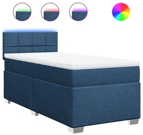 vidaXL Κρεβάτι Boxspring με Στρώμα Μπλε 90x190 εκ.Υφασμάτινο