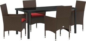 vidaXL Σετ τραπεζιού και καρέκλας 5 pcs Καφέ Ράτα PE