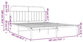 Πλαίσιο Κρεβατιού με Κεφαλάρι Λευκό 180x200 εκ. Μεταλλικό - Λευκό