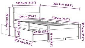 Σκελετός Κρεβατιού Χωρίς Στρώμα 100x200 εκ. Μασίφ Πεύκο - Καφέ