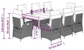 Σετ Τραπεζαρίας Κήπου 9 τεμ Μαύρο από Συνθ. Ρατάν με Μαξιλάρια 3213182
