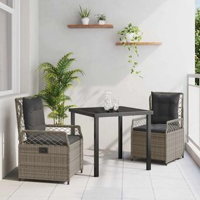 vidaXL Σέτ φαγητού για κήπο 3 pcs Γκρι συνθετικό ρατάν