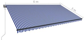 Τέντα με Αισθητήρα Ανέμου &amp; LED Μπλε / Λευκή 600 x 300 εκ. - Μπλε