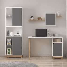 Γραφείο με Βιβλιοθήκη Λευκό / Καρυδί RAEVA 120x60x75