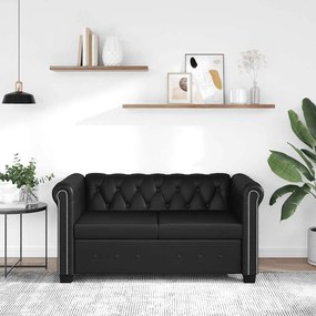 vidaXL Καναπές Διθέσιος Chesterfield Μαύρος από Συνθετικό Δέρμα