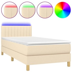 Κρεβάτι Boxspring με Στρώμα &amp; LED Κρεμ 80x200 εκ. Υφασμάτινο - Κρεμ