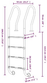 vidaXL Σκάλα Πισίνας 54 x 38 x 184,5 εκ. από Ανοξείδωτο Ατσάλι 304
