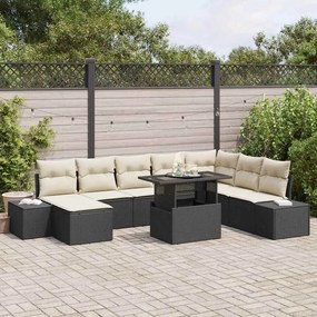 vidaXL Σετ Καναπέ Κήπου με μαξιλάρι 9 pcs Μαύρο και κρεμ