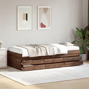 Καναπές-Κρεβάτι με Συρτάρια Καφέ Δρυς 100x200 εκ. Επεξ. Ξύλο - Καφέ