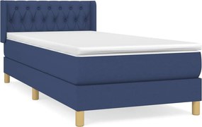 vidaXL Κρεβάτι Boxspring με Στρώμα Μπλε 90x190 εκ.Υφασμάτινο