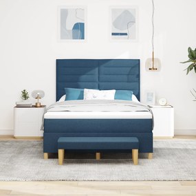vidaXL Κρεβάτι Box Spring με Στρώμα & Πάγκο Μπλε 140x200 cm Υφασμάτινο