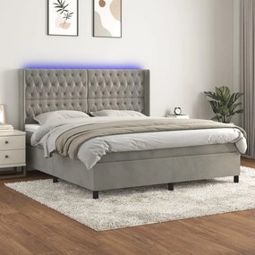 Κρεβάτι Boxspring με Στρώμα &amp; LED Αν.Γκρι 180x200 εκ. Βελούδινο - Γκρι