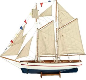 Ξύλινο Παραδοσιακό Καράβι Ιστιοφόρο 120x19xH110cm Χρώμα Λευκό-Μπλε 31104