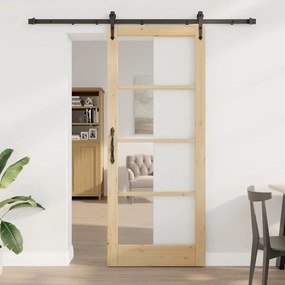 vidaXL Συρόμενη Πόρτα με Σετ Αξεσουάρ 86x211 εκ. Μασίφ Ξύλο Πεύκου
