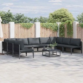vidaXL Σετ Καναπέ Κήπου με μαξιλάρι 9 pcs Μαύρο Ατσάλι