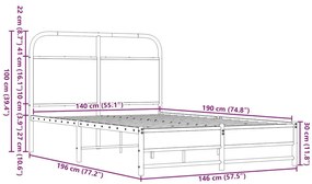 Πλαίσιο Κρεβατιού Χωρ. Στρώμα Καφέ Δρυς 140x190 εκ. Επ. Ξύλο - Καφέ