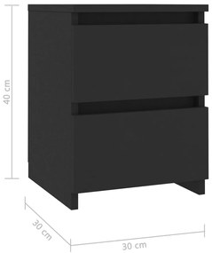 vidaXL Κομοδίνο Μαύρο 30 x 30 x 40 εκ. από Επεξ. Ξύλο