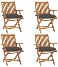 vidaXL Καρέκλες Κήπου Πτυσσόμενες 4 τεμ. Μασίφ Ξύλο Teak με Μαξιλάρια