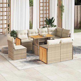 vidaXL 9-tlg. Garten-Sofagarnitur mit Kissen Beige Poly Rattan Akazie - Μπεζ