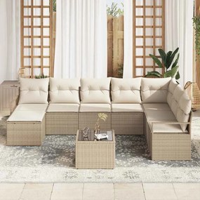 vidaXL Σετ Καναπέ Κήπου 9 pcs Μπεζ, Κρέμα Πολυ rattan, βαμμένο ατσάλι