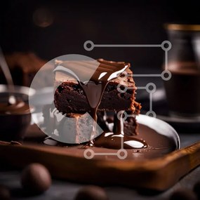 Intra Συλλεκτικό Ξύλινο Παζλ Plywood  4mm - Νόστιμο Brownie σοκολάτας με σάλτσα που στάζει σε ένα πιάτο Σε Ξύλινο Κουτί - Διαστάσεις: 10x10 cm – 25 κομμάτια