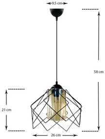 Φωτιστικό οροφής Kontes μονόφωτο κρεμαστό μεταλλικό Μαύρο Φ26x68 εκ.