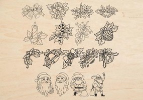 Σετ των 2 Intra απο ξύλο plywood 3mm-4mm πάχος - Χριστουγεννιάτικα στολίδια Santa Flowers Χαρακτική με λέιζερ Δίασταση 10x10 cm Intraeaxys-eo4qjdg7