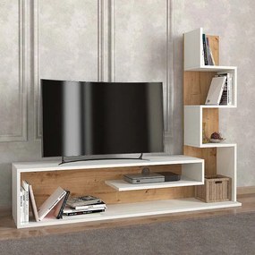 Έπιπλο τηλεόρασης Metehan λευκό-sapphire oak 149x29x120εκ