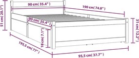 vidaXL Πλαίσιο Κρεβατιού με Συρτάρια Λευκό 90 x 190 εκ Single