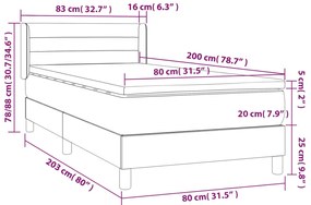 vidaXL Κρεβάτι Boxspring με Στρώμα Σκούρο Γκρι 80x200 εκ. Υφασμάτινο