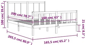 Πλαίσιο Κρεβατιού με Κεφαλάρι 160x200 εκ. από Μασίφ Ξύλο - Καφέ