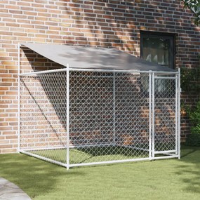 Κλουβί Σκύλου με Οροφή και Πόρτες Γκρι 2x2x2 μ. Γαλβ. Χάλυβας