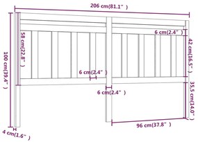 vidaXL Κεφαλάρι Κρεβατιού Γκρι 206 x 4 x 100 εκ. από Μασίφ Ξύλο Πεύκου