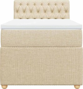 vidaXL Κρεβάτι Boxspring με Στρώμα Κρεμ 90x200 εκ.Υφασμάτινο