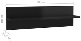 Ραφιέρες Τοίχου 2 τεμ. Γυαλ. Μαύρο 60x11,5x18 εκ. Μοριοσανίδα - Μαύρο