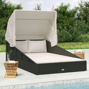 Ξαπλώστρα με Πτυσσόμενη Οροφή Μαύρη 200x114x128 εκ. Συνθ. Ρατάν